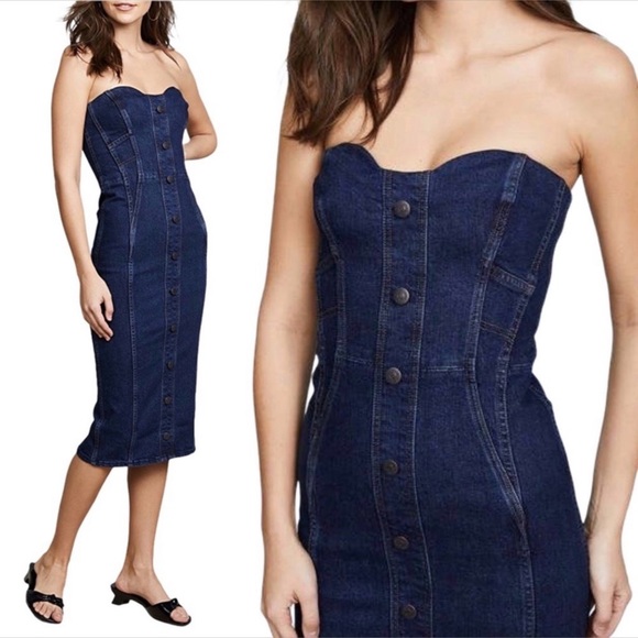 Veronica Beard Liza Strapless Corset Denim Dress Sz 4 - Picture 1 of 4
